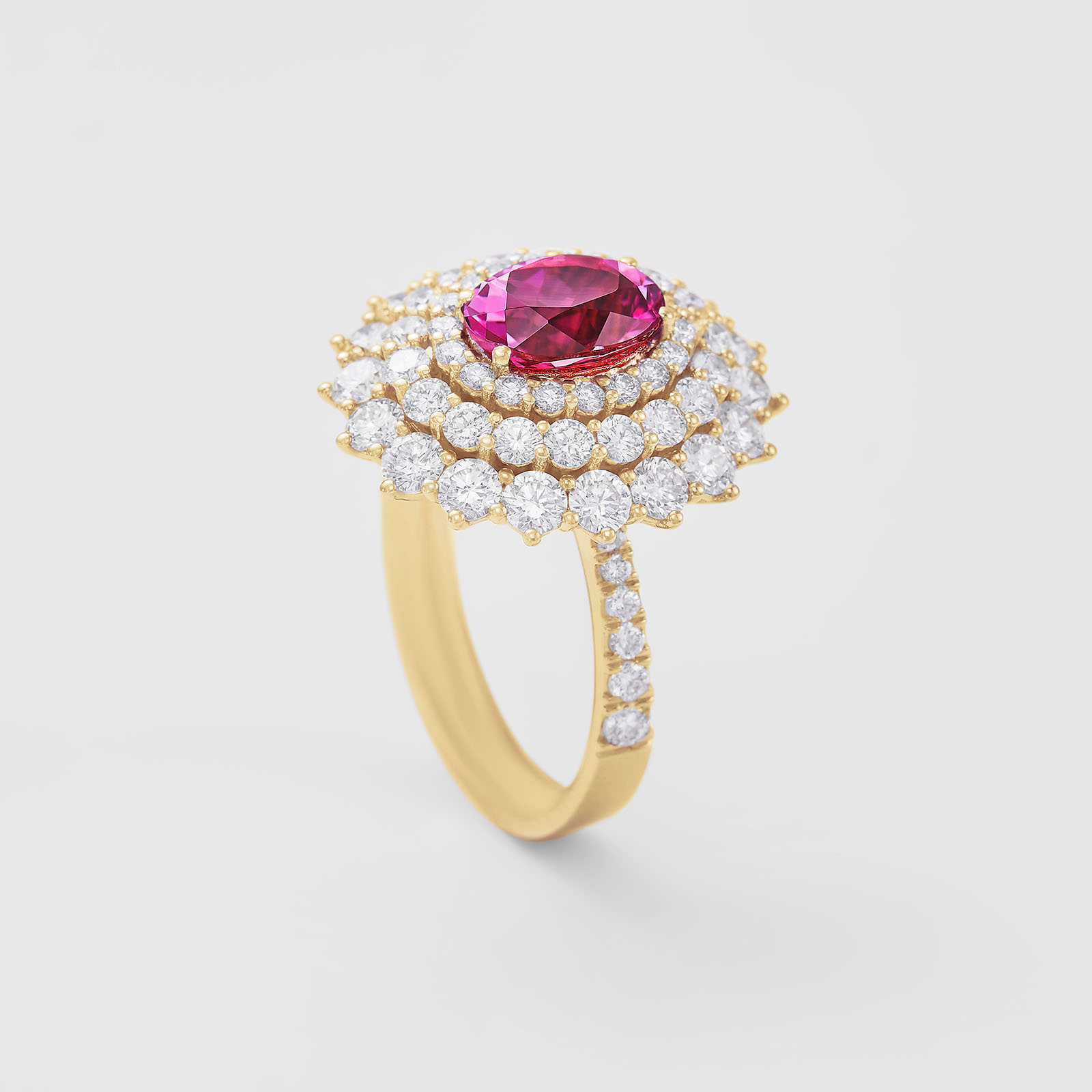 rose gold with diamonds and pink tourmaline ring