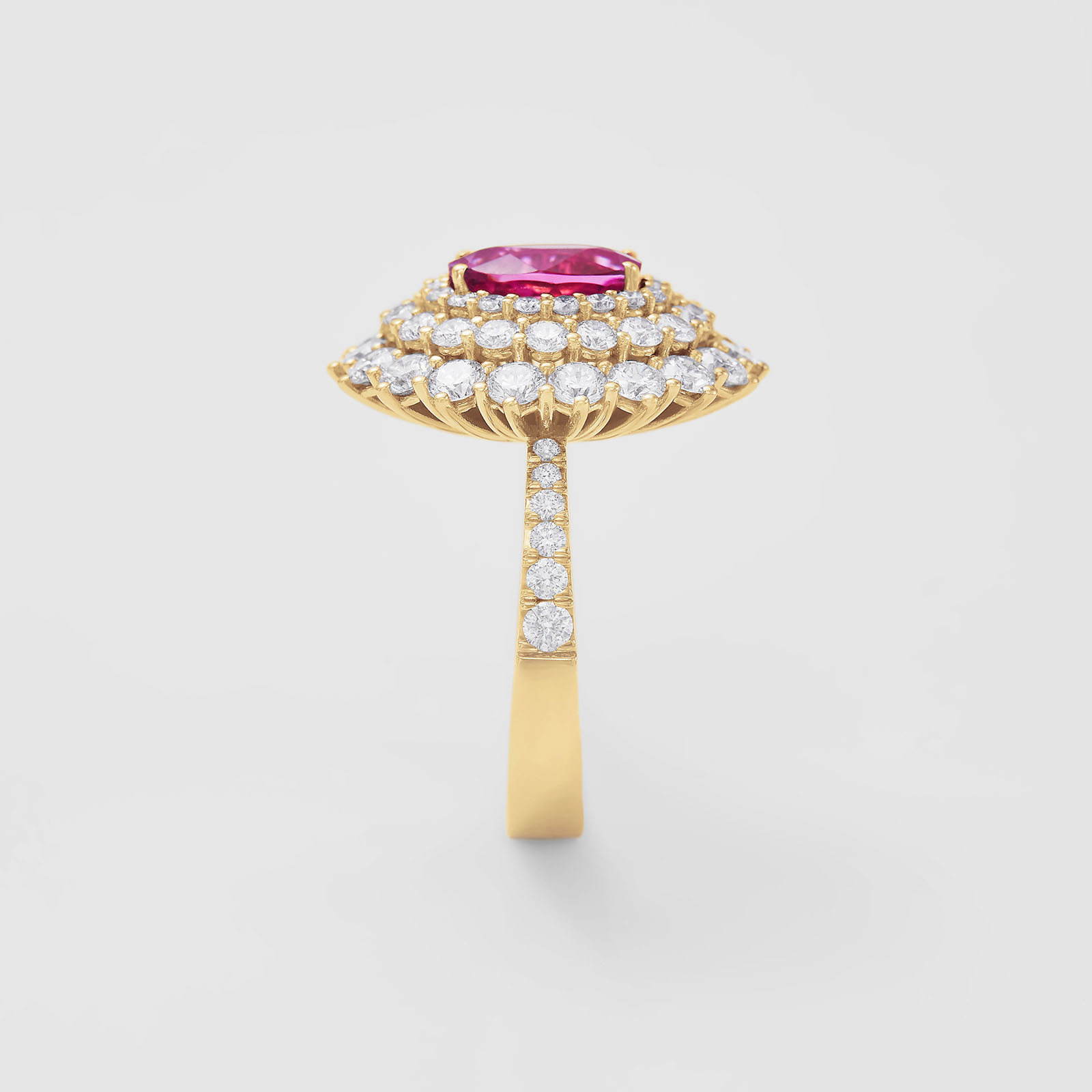rose gold with diamonds and pink tourmaline ring