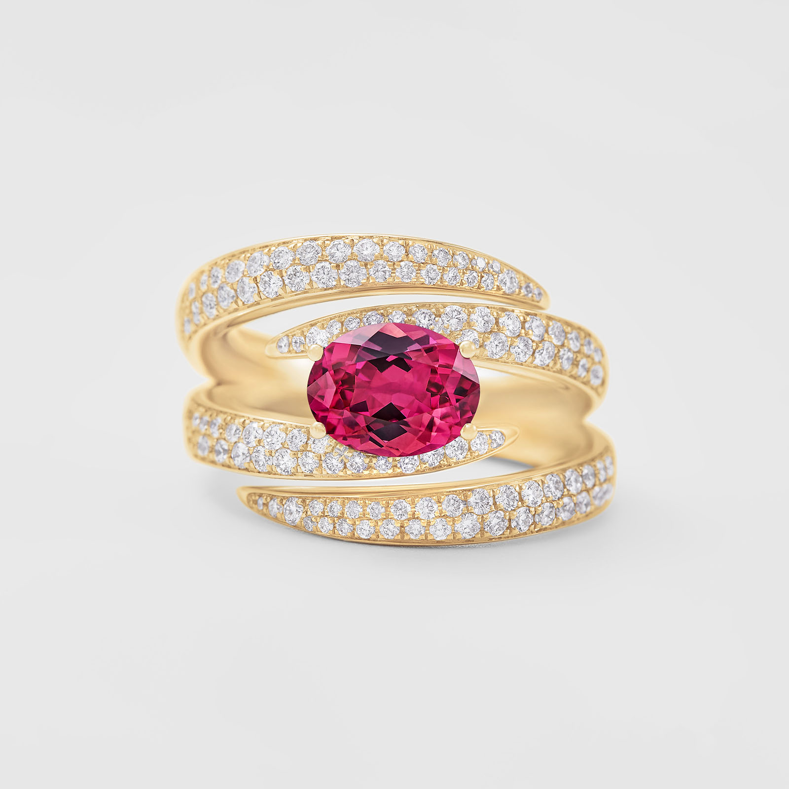 anello in oro rosa, diamanti e tormalina rosa