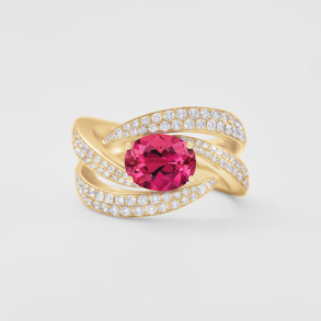 anello in oro rosa, diamanti e tormalina rosa