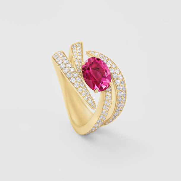 anello in oro rosa, diamanti e tormalina rosa