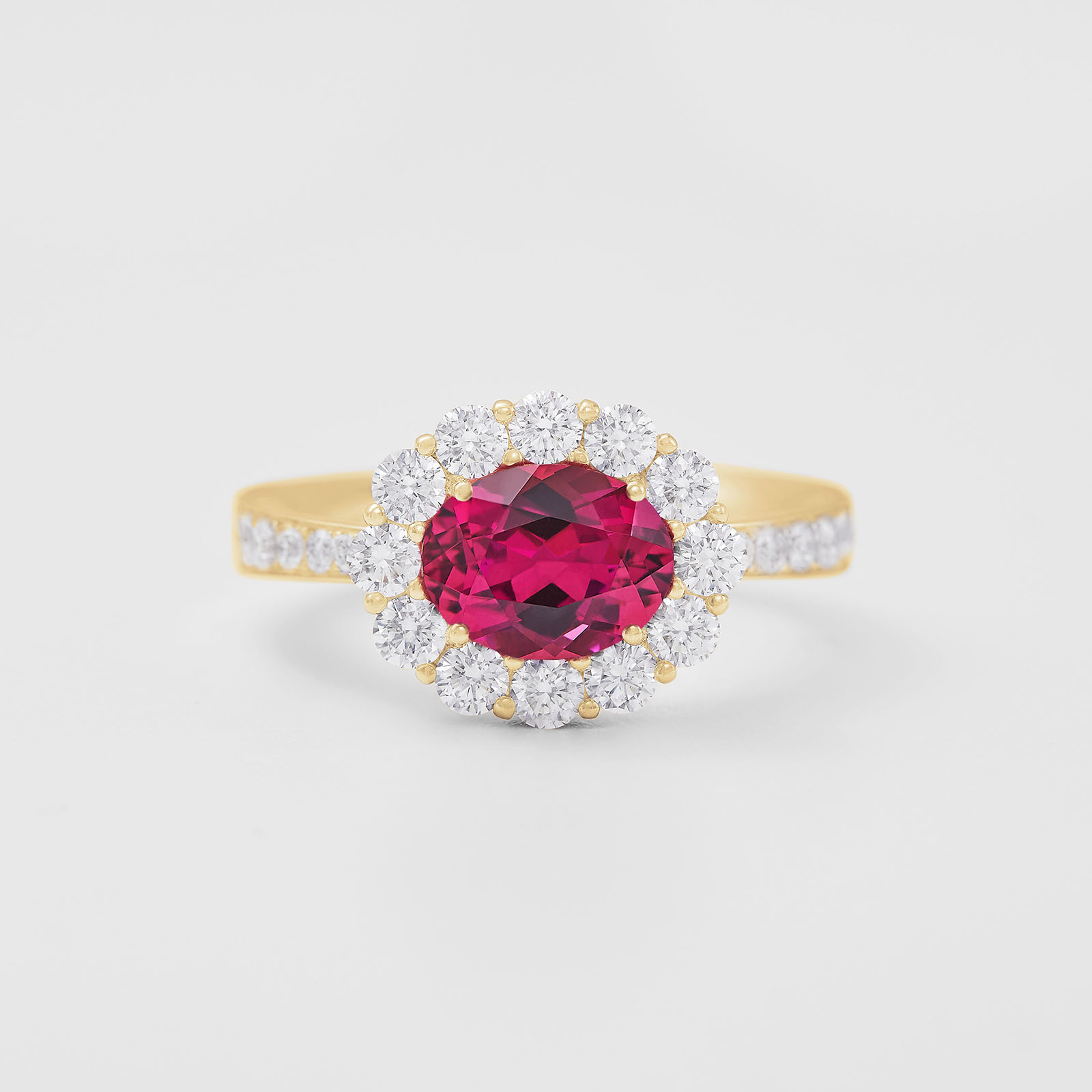 anello in oro rosa, diamanti e tormalina rosa