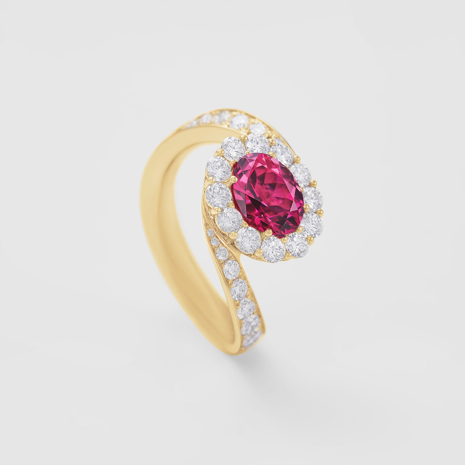 rose gold with diamonds and pink tourmaline ring