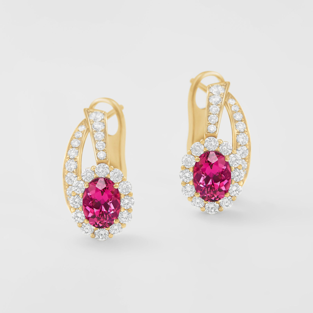 orecchini in oro rosa, diamanti e tormaline rosa
