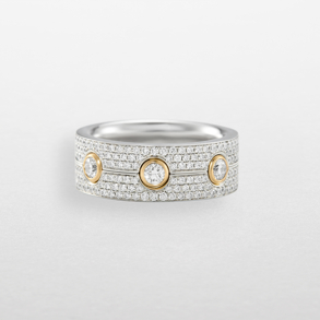 anello in oro bianco, rosa e diamanti