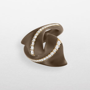anello in titanio chocolate, oro rosa e diamanti