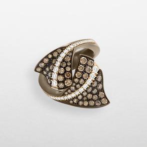 anello in titanio chocolate, oro rosa e diamanti
