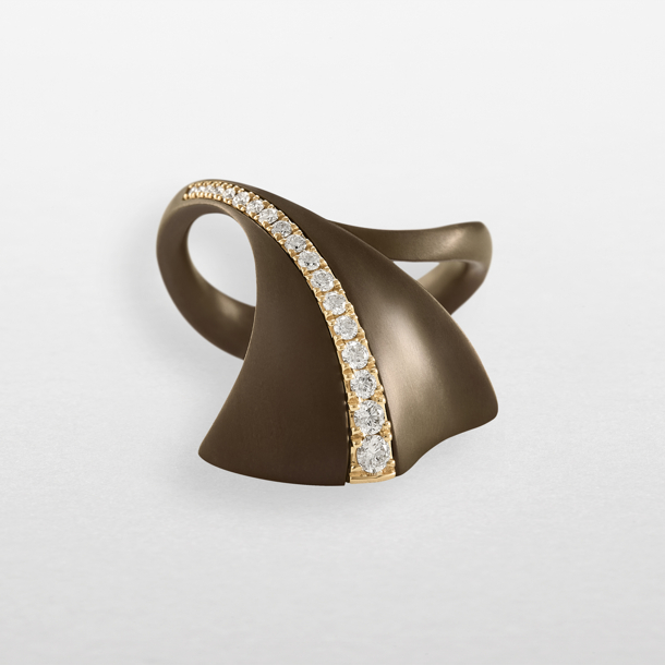 Ring in chocolate titanium, rose gold and diamonds