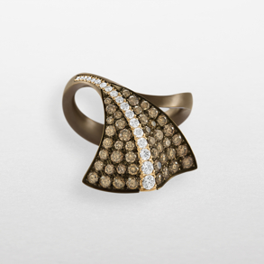 anello in titanio chocolate, oro rosa e diamanti