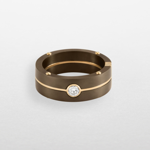 Ring in chocolate titanium, rose gold and diamond