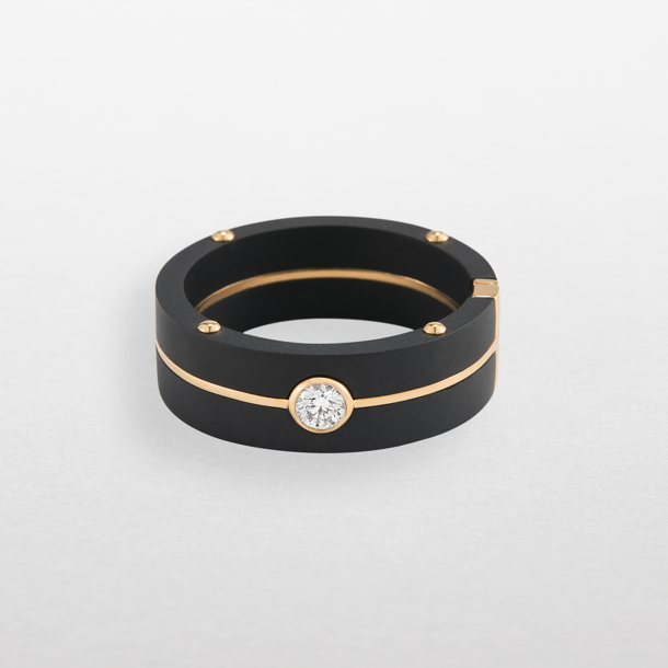 anello in titanio nero, oro rosa e diamante