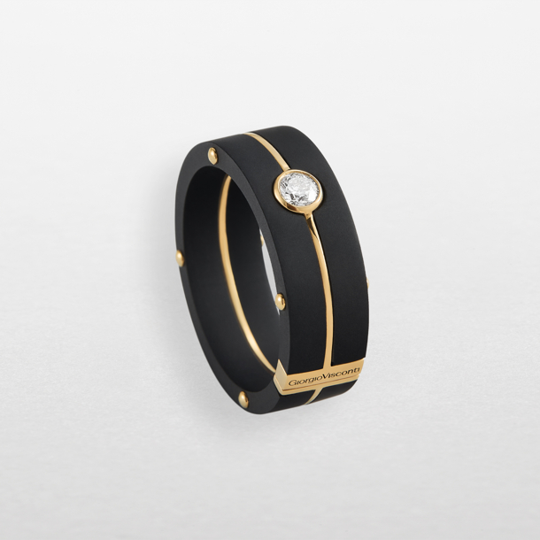 anello in titanio nero, oro rosa e diamante
