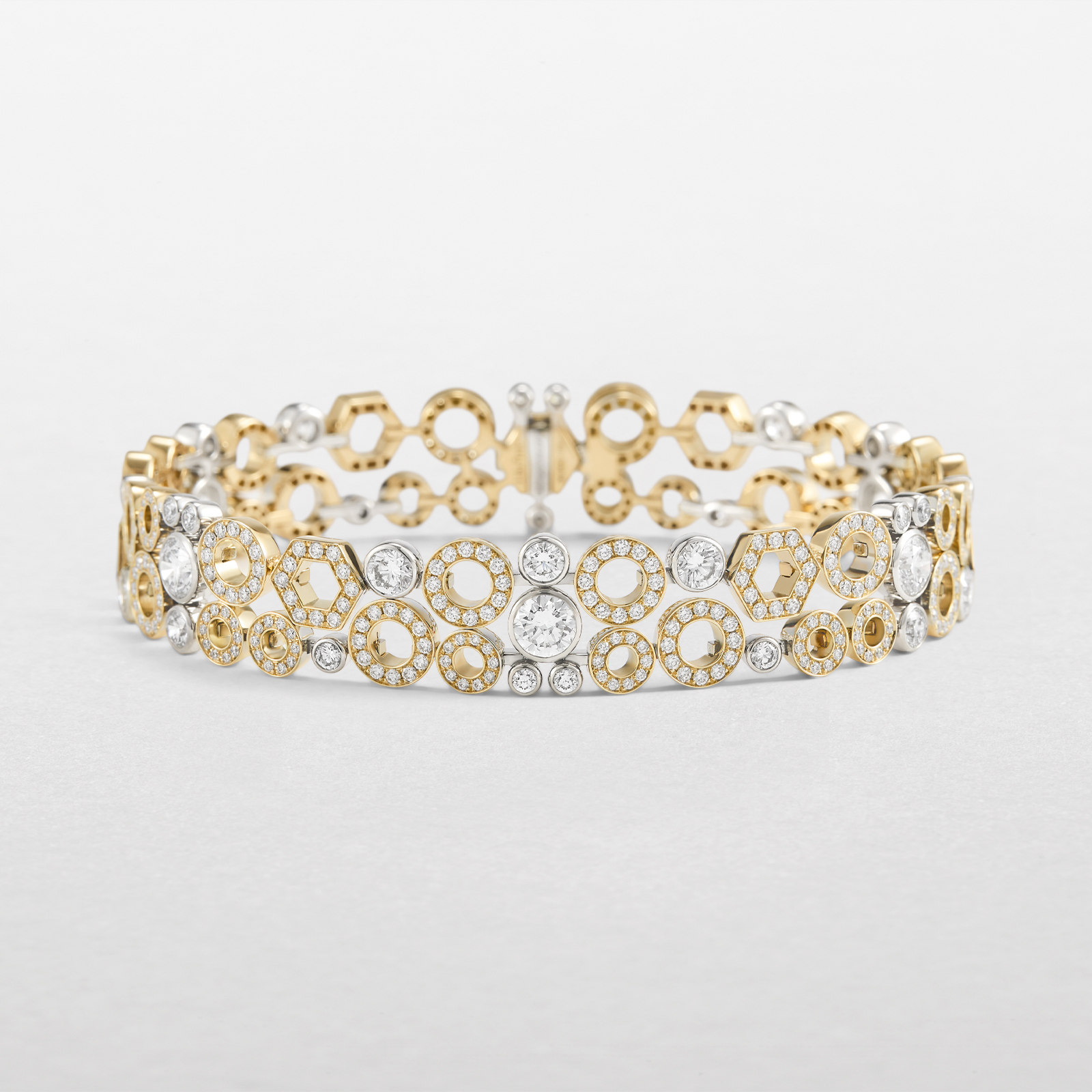 bracciale in oro bianco, rosa e diamanti