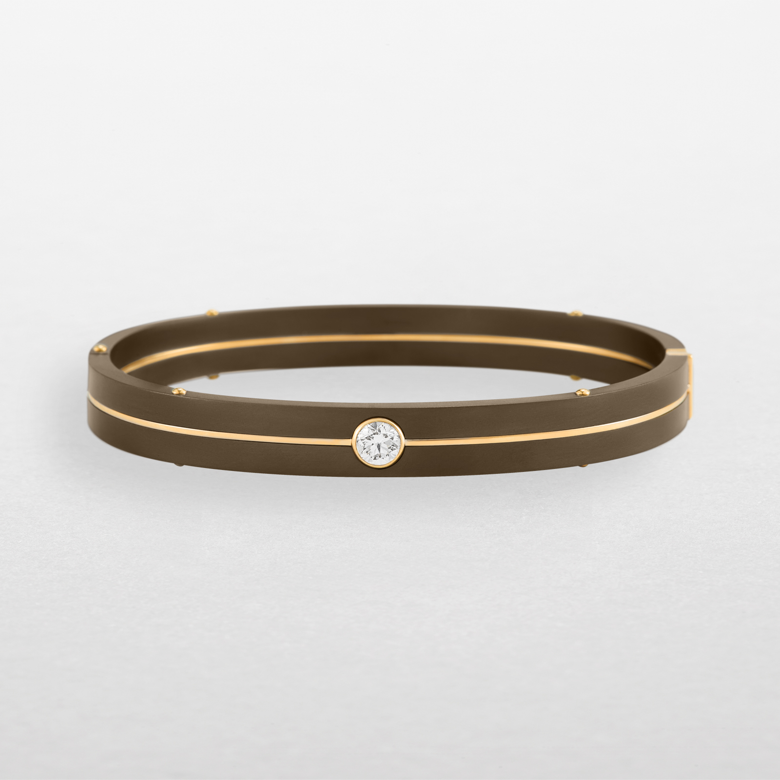 bracciale in titanio chocolate, oro rosa e diamante