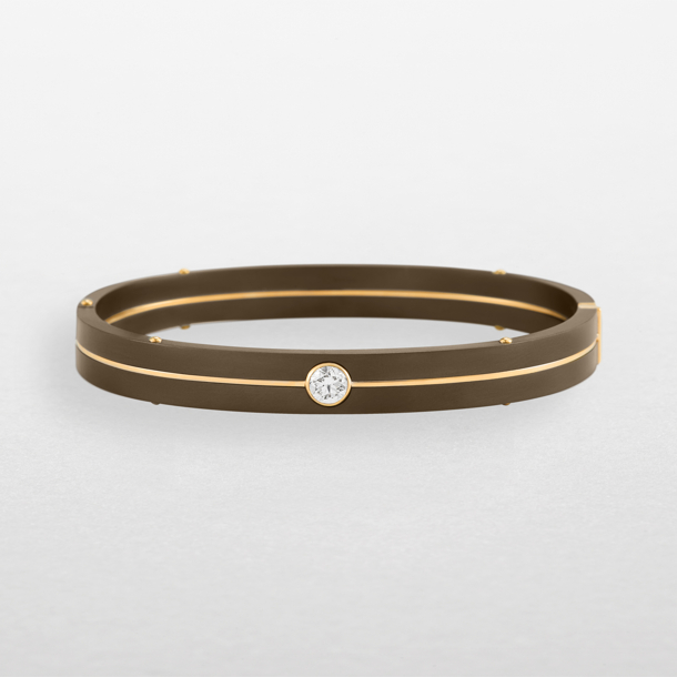 bracciale in titanio chocolate, oro rosa e diamante