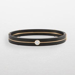 bracciale in titanio nero, oro rosa e diamante