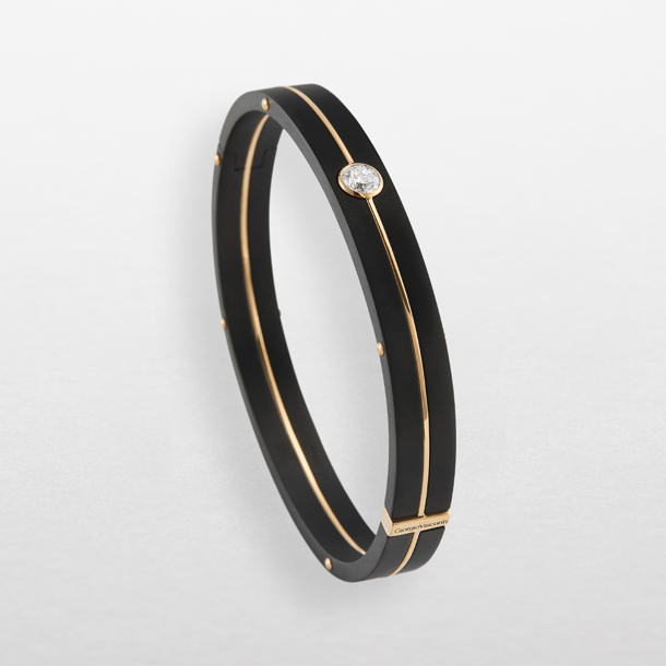 bracciale in titanio nero, oro rosa e diamante