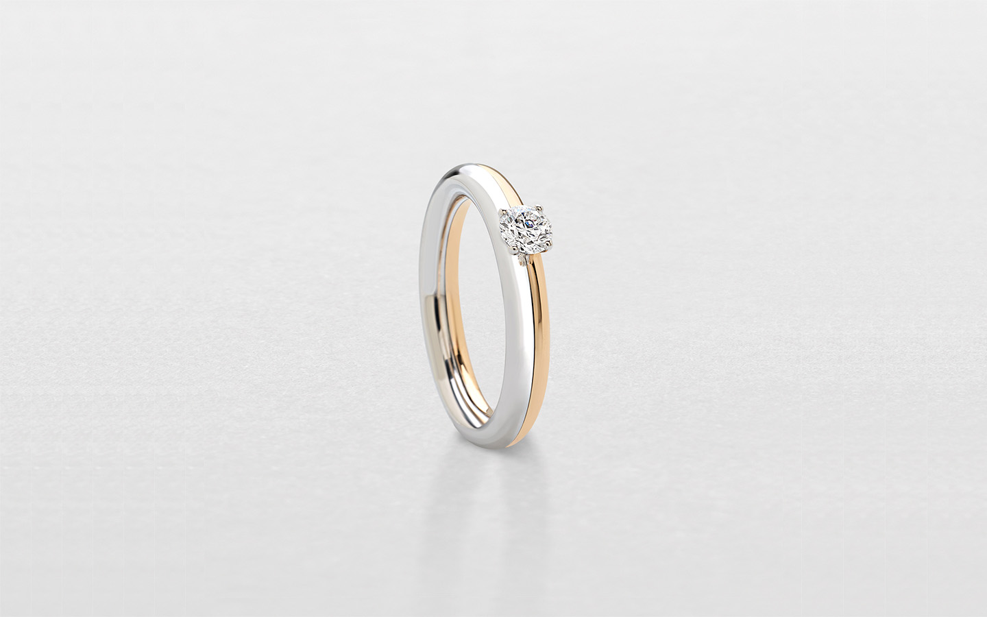 Anello Antologie in oro rosa, oro bianco e diamante centrale. Anello solitario Giorgio Visconti