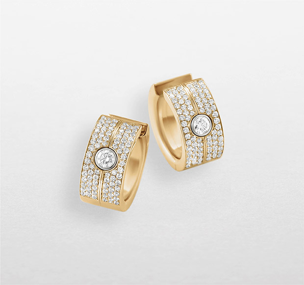 Orecchini a cerchio da donna Bubbles Giorgio Visconti in oro rosa con pavé di diamanti taglio brillante e diamanti centrali in oro bianco