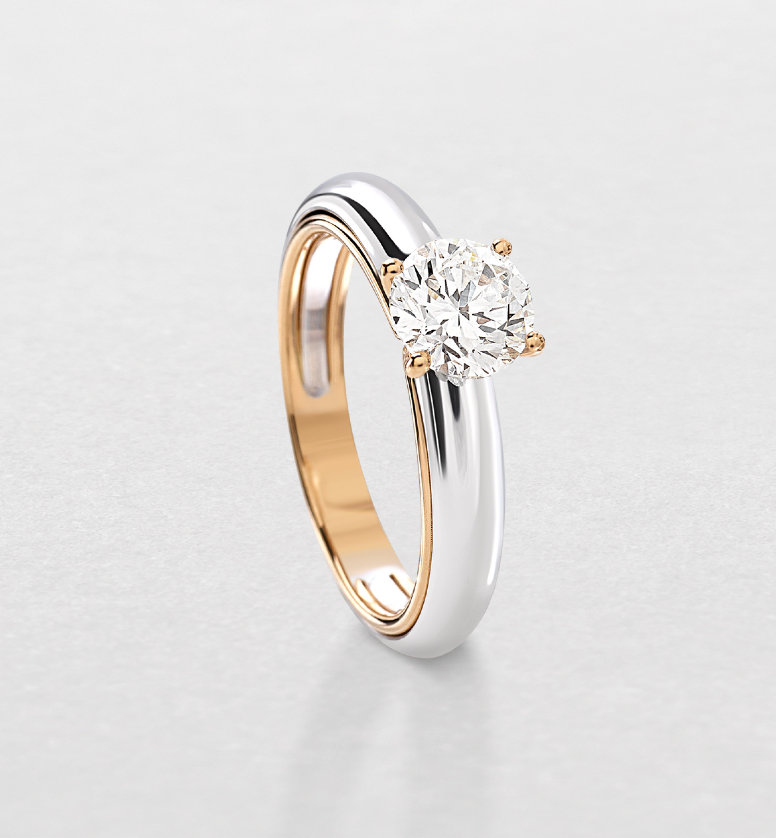 AM16611 anello solitario in oro rosa, bianco con diamante centrale. Esplora la collezione di anelli Antologie, trova l'anello perfetto per lei. Gioielli da donna