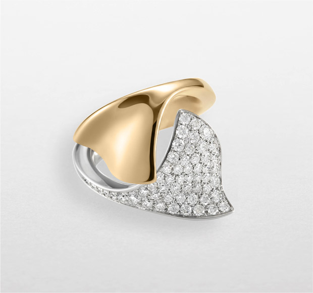 Anello Ginkgo da donna Giorgio Visconti in oro rosa e oro bianco con full pavé di diamanti taglio brillante