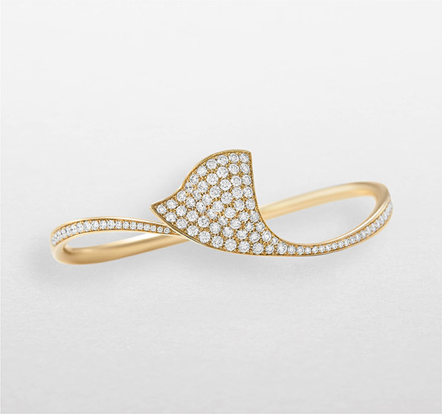 Bracciale rigido Ginkgo da donna Giorgio Visconti in oro rosa con pavé di diamanti taglio brillante