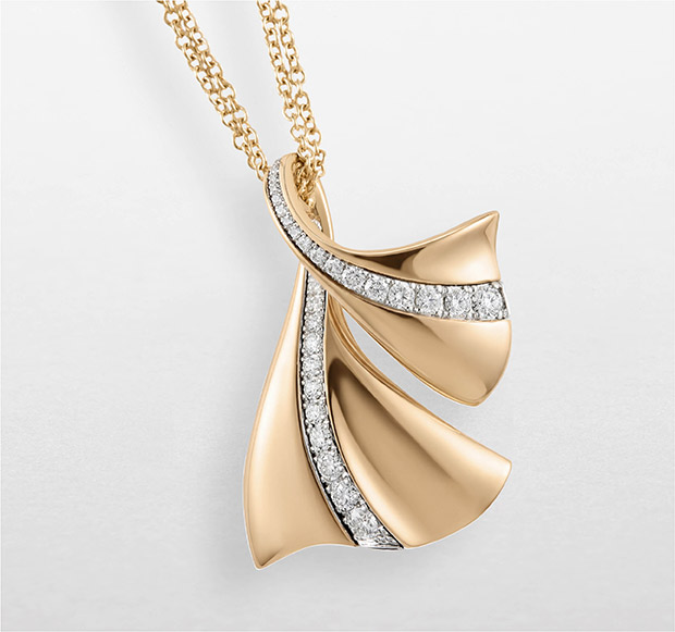 Girocollo Ginkgo da donna Giorgio Visconti in oro rosa e oro bianco con striscia centrale di diamanti taglio brillante