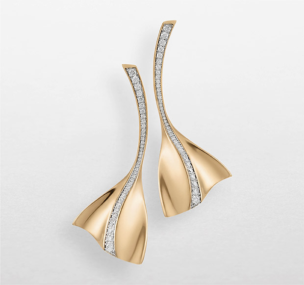 Orecchini Ginkgo da donna Giorgio Visconti in oro rosa e oro bianco con striscia centrale di diamanti taglio brillante