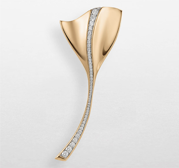 Spilla Ginkgo da donna Giorgio Visconti in oro rosa e oro bianco con striscia centrale di diamanti taglio brillante