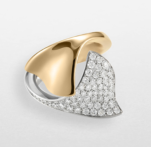 Anello Ginkgo da donna in oro rosa e oro bianco con full pavé di diamanti – Giorgio Visconti