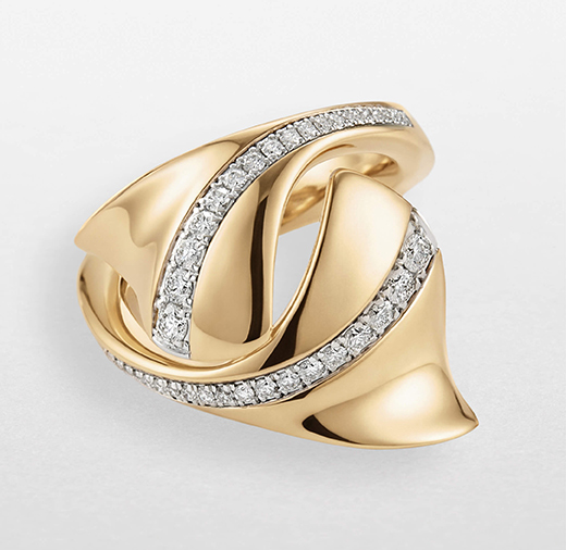 Anello Ginkgo da donna in oro rosa e oro bianco con elementi intrecciati e diamanti taglio brillante – Giorgio Visconti