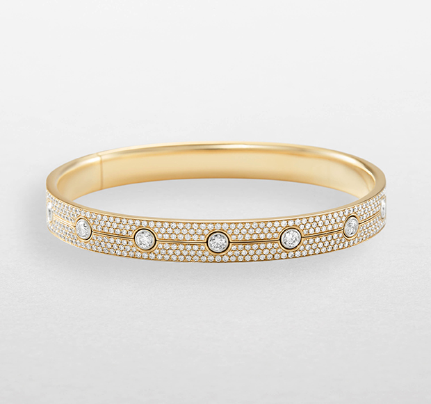 Bracciale rigido da donna Bubbles di Giorgio Visconti in oro rosa con pavé di diamanti e diamanti centrali